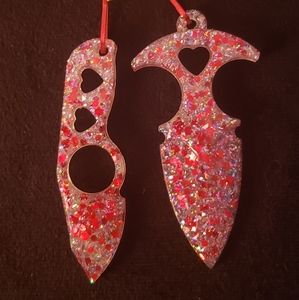 Red Glitter Self Defense Key ChainHeart Knife Set